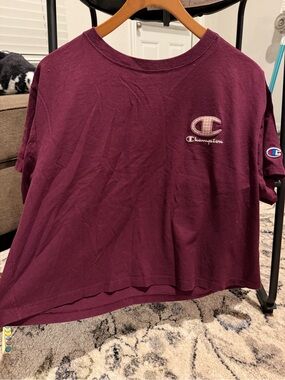 Champion Cropped Tee in Burgundy with Embroidered Logo